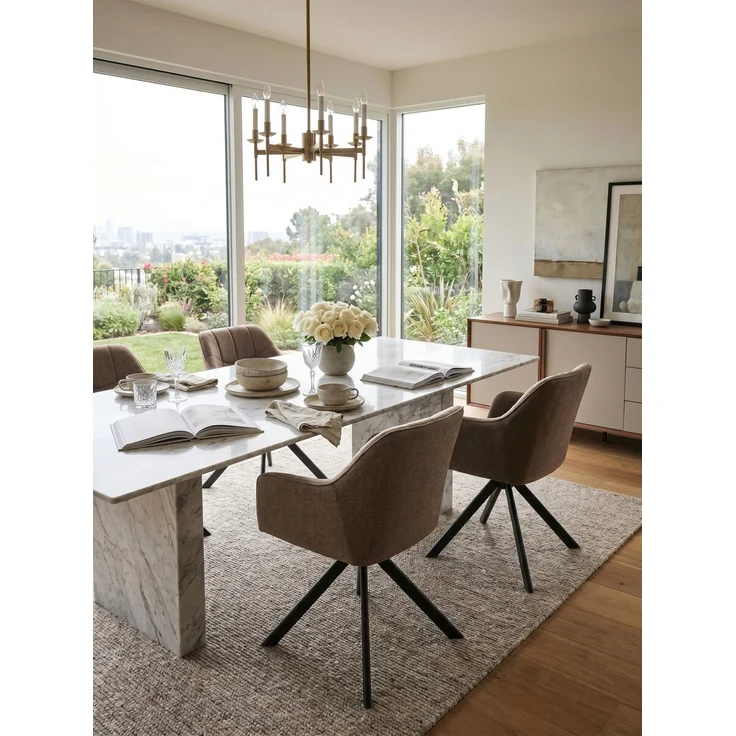 GOEURVANT 1437 Esszimmerstühle 6er-Set, 360° Drehbar, Webstoff, Mokkabraun, 83 x 52 x 59 cm – Bild 6