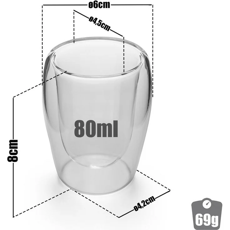 BigDean 6 Stück doppelwandige Espresso Gläser 80 ml in Gastro-Qualität - Espressogläser Espresso Glas Espressotassen Glas Set in Geschenkverpackung – Bild 2