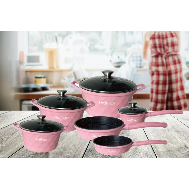 12-tlg. Kochtopf-Set mit Marmorbeschichtung – Für alle Herdarten inkl. Induktion Pink – Bild 5