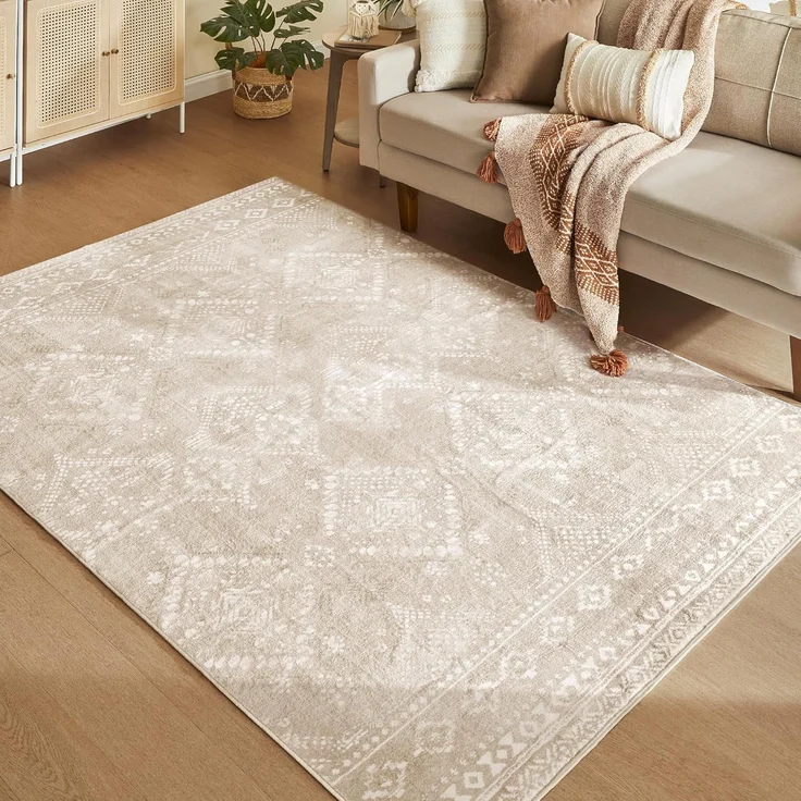 Songmics HOME Teppich, rutschfest, kurzflor, flauschig, maschinenwaschbar, Boho-Stil, cappuccinobeige, 160x230 cm – Bild 1