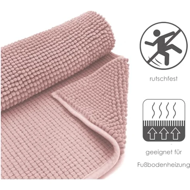 heimtexland Badematte Badvorleger Chenille Badteppich Duschvorleger, rutschhemmend beschichtet, Fußbodenheizung geeignet, fußbodenheizungsgeeignet, saugstark, schnell trocknend, strapazierfähig, rutschfest, Polyester, rechteckig, 45x50 cm, Hochflor, su... – Bild 7