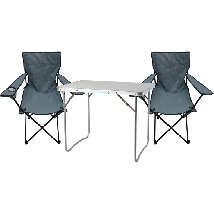 3-teiliges Campingmöbel Set Schwarz XL Tisch 80x60x68cm + Anglersessel