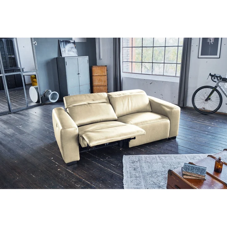 KAWOLA Sofa FINN 3-Sitzer mit Relaxfunktion Leder cremeweiß 80 x 107 x 210 cm – Bild 2