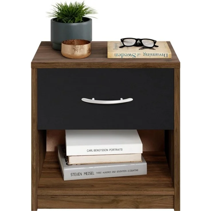 Stella Trading PEPE Nachttisch in Columbia Nussbaum Optik, Schwarz - Schlichter Nachtschrank mit einer Schublade passend zu jedem Bett & Schlafzimmer - 39 x 41 x 28 cm (B/H/T) – Bild 4