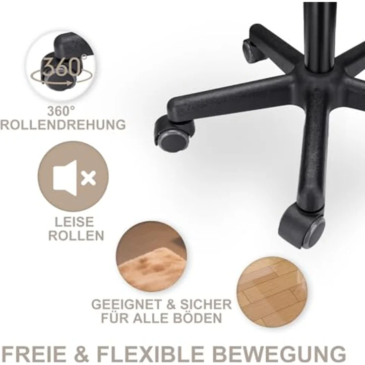 Zedelmaier Rollhocker höhenverstellbar, Bürohocker mit Gummirollen, 360° drehbar Hocker mit Rollen & 10 cm Polsterung, Sitzhocker Werkstatt, Drehhocker ergonomisch, Sitzhöhe 44–58 cm, Weinrot – Bild 9