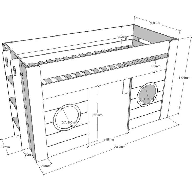 Hochbett Karella 215x96x120 Spielbett MDF Weiß – Bild 7