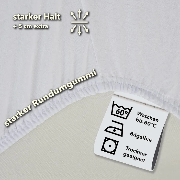 STUDIO Spannbettlaken Basic, viele Größen, 100% Baumwolle, OEKO-TEX 100, Jersey, Baumwolle, Gummizug: rundum, (1 Stück), 90x190 cm Bettlaken Spannbetttuch bis 25 cm Höhe - Weiß – Bild 3