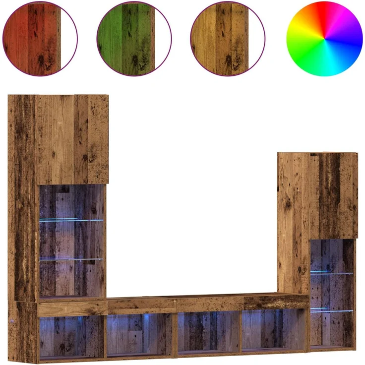 vidaXL TV-Schränk mit LED-Lichtleisten 4 pcs Altholz Holzwerkstoff 3334389 – Bild 1