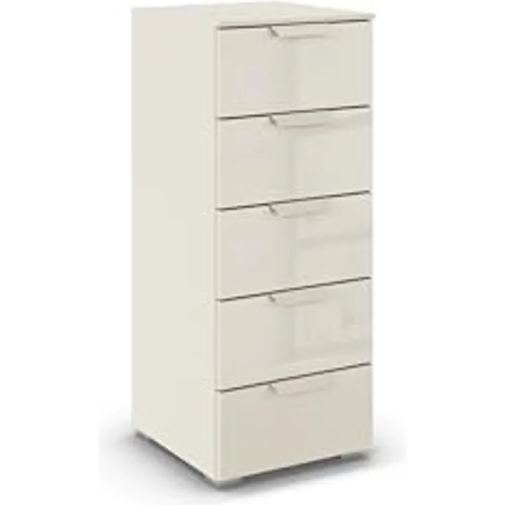 rauch Aditio Box, Kommode, 5 Schubladen, mit Glasfront, mit Softclose-Funktion, Farbe Beige, BxHxT 40x100x42cm