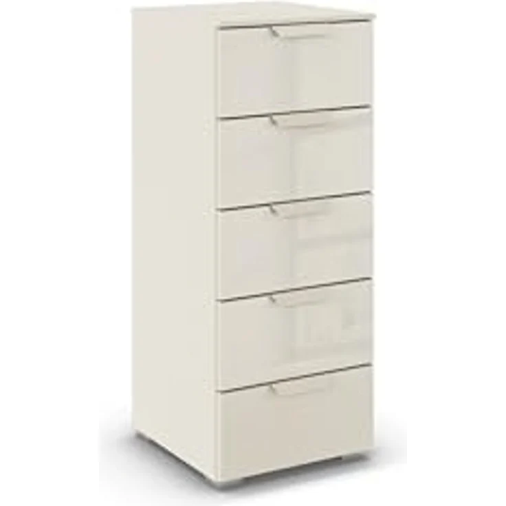 rauch Aditio Box, Kommode, 5 Schubladen, mit Glasfront, mit Softclose-Funktion, Farbe Beige, BxHxT 40x100x42cm – Bild 1