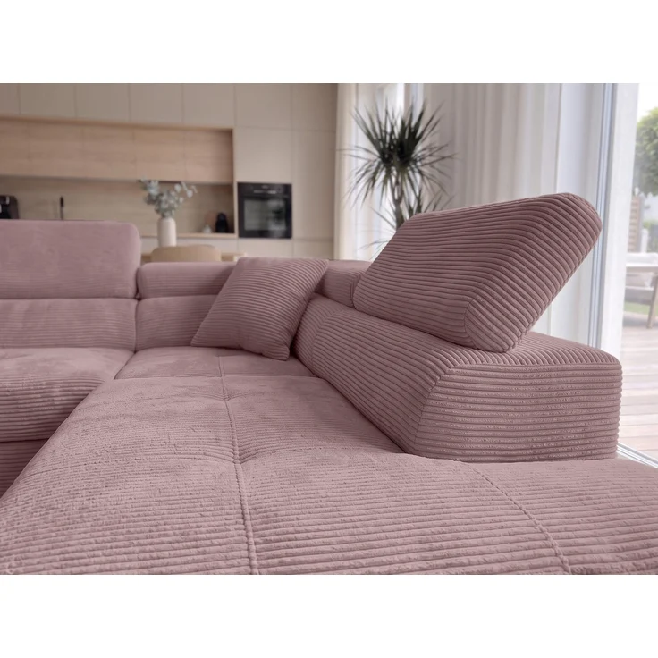 AX LIVING Konak Cord-Schlafsofa R Rosa 276 cm breit mit Bettkasten, Kopfstützen – Bild 5