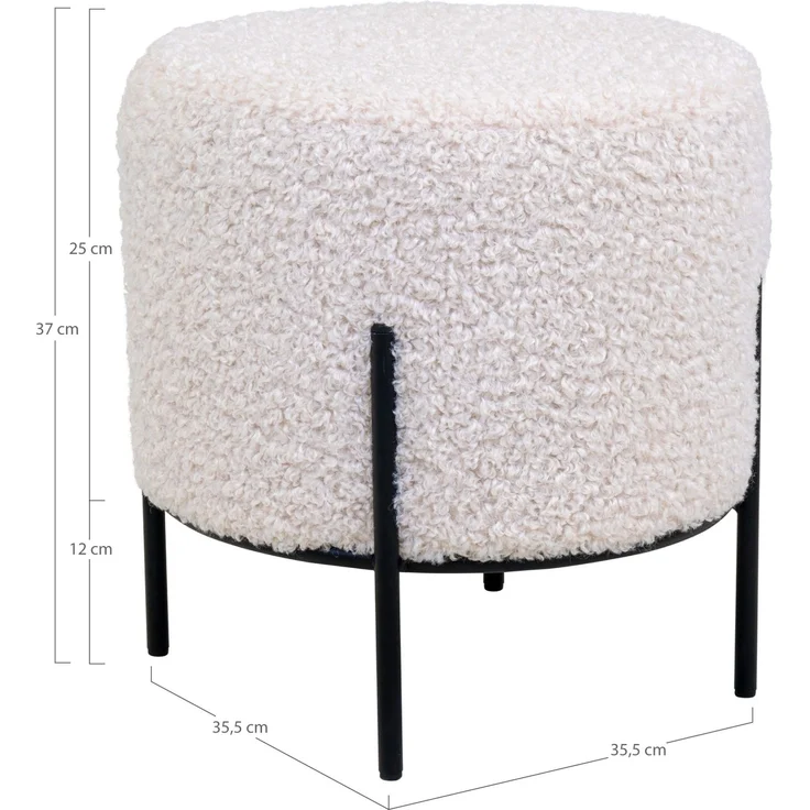 Pouf >Alford< in Weiss, Stoff - 35,5x37x35,5cm (BxHxT) – Bild 3