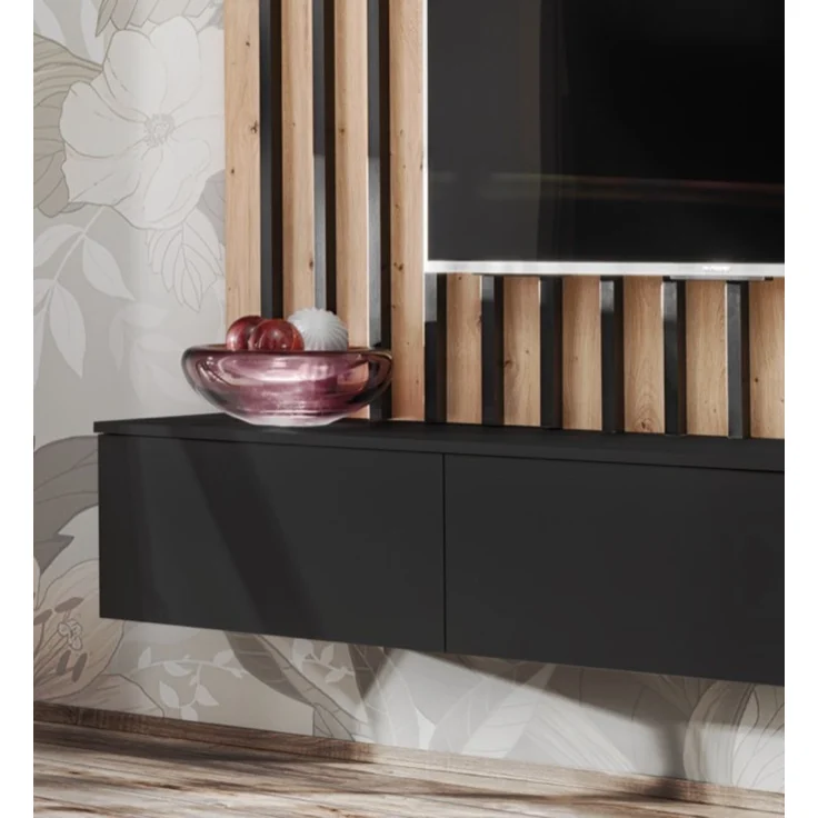 Wohnwand Pearl in schwarz und Artisan Eiche 220 cm – Bild 4