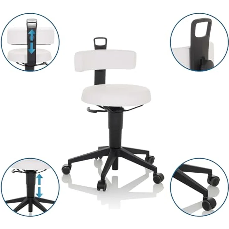 hjh OFFICE Balancestuhl höhenverstellbar TOP Work Flex PU beweglicher Arbeitshocker mit Rückenlehne, Kunstleder Weiß – Bild 6