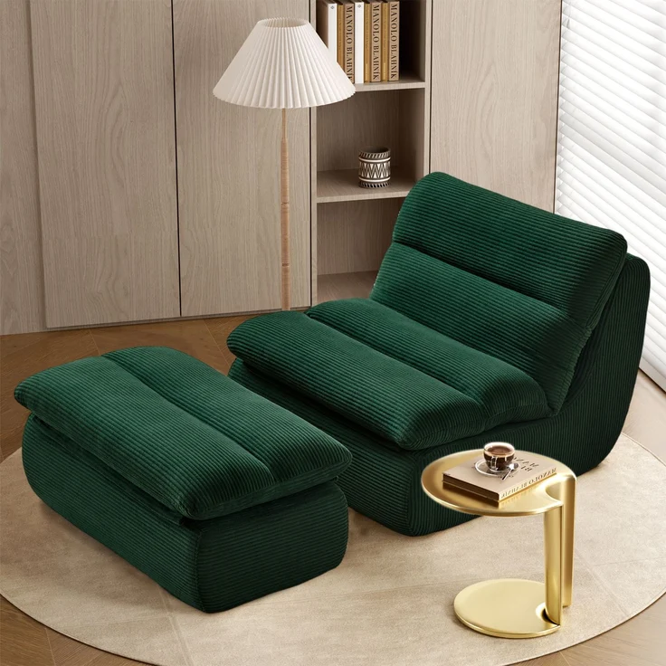 Loungesofa mit Fußhocker 101x81x75 cm, Grün, Cordstoff, abnehmbare Polster – Bild 2