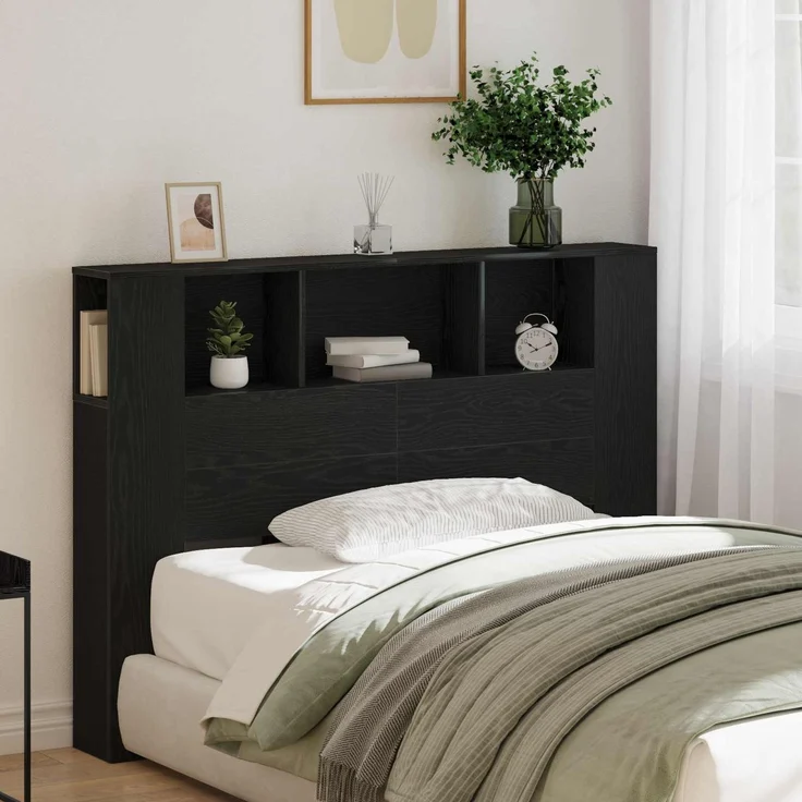 vidaXL Kopfteil Schrank Schwarz Eichen-Optik Holzwerkstoff 102,5 x 140 x 18,5 cm – Bild 4