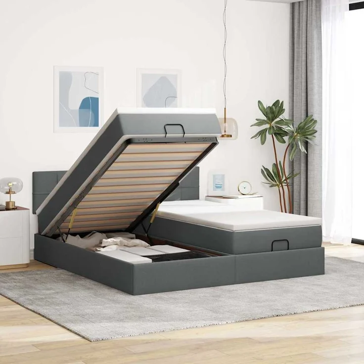 vidaXL Ottoman-Bett mit Matratzen Dunkelgrau 180x200 cm Stoff 3311995 – Bild 1