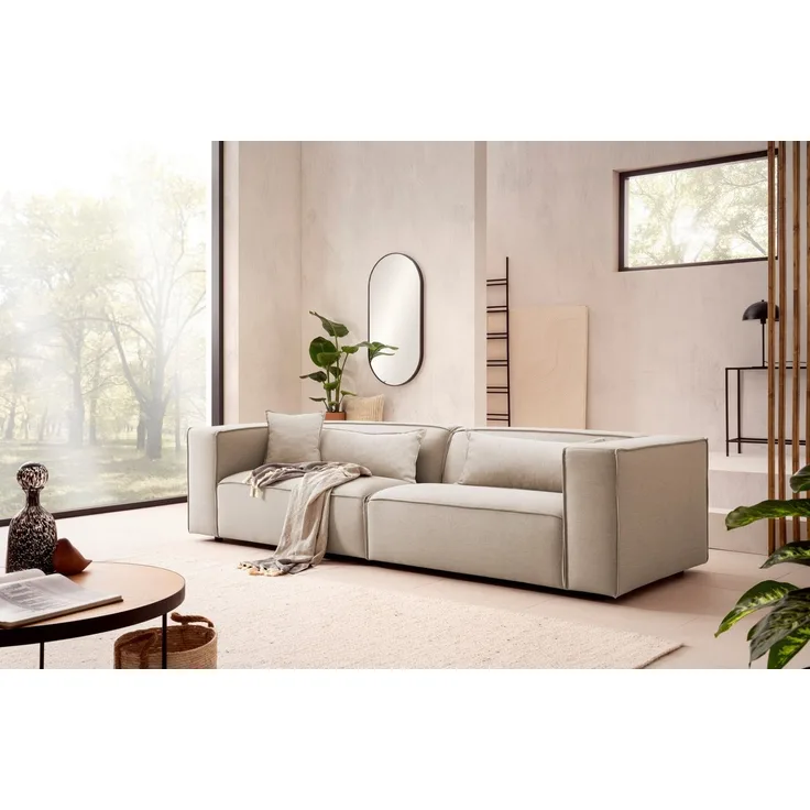 LeGer Home by Lena Gercke 3-Sitzer PIARA, Couch mit Kedernaht, Sofa in Cord oder Leinenoptik, schwarze Füße, bequemer Sitzkomfort