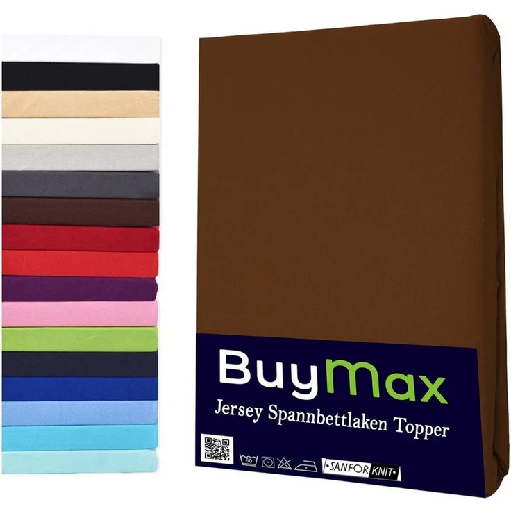 Buymax® Topper Spannbettlaken 120x200 cm Spannbetttuch 100% Baumwolle Jersey für Matratzentopper bis 12 cm Matratzenhöhe Bettlaken für Topper, Schokobraun – Bild 5