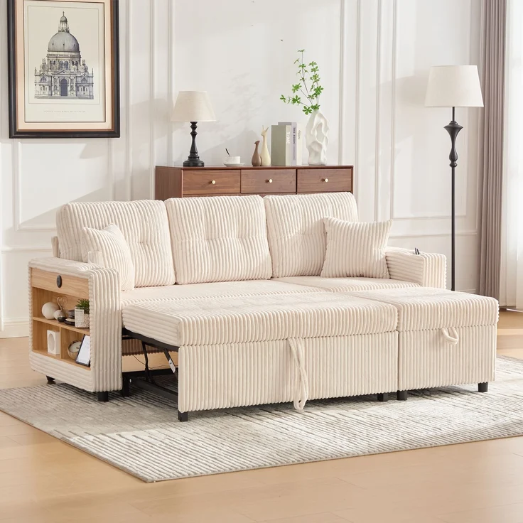 ZUBALIYA Sofa 144x85 cm, mit LED - Beleuchtung, mit USB - Anschluss, mit Stauraum, mit Ablageflächen, mit Ausziehbett – Bild 17