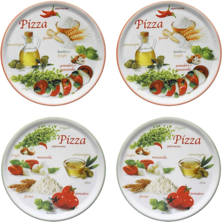 4er Set Pizzateller Napoli Green & Red Ø 32 cm Platte XL-Teller Porzellan