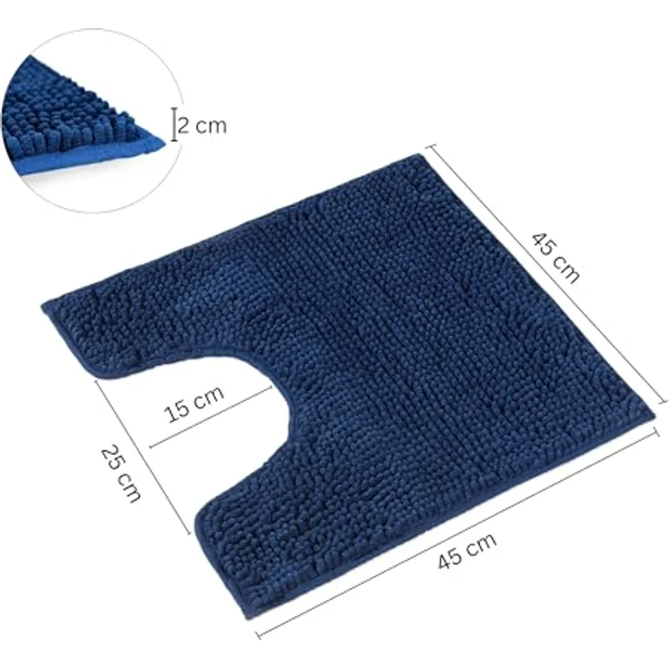 WohnDirect Badematte 45x45 cm MIT WC Ausschnitt | Dunkelblau - rutschfest & Waschbar - Badezimmerteppich zum Set kombinierbar, Badvorleger, WC Garnitur, Badteppich – Bild 2