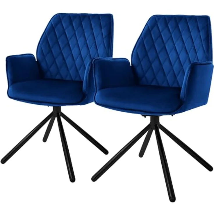 ML-Design Esszimmerstühle 2er Set, Samt Dunkelblau mit ergonomischer Arm- und Rückenlehne, 180° Drehfunktion