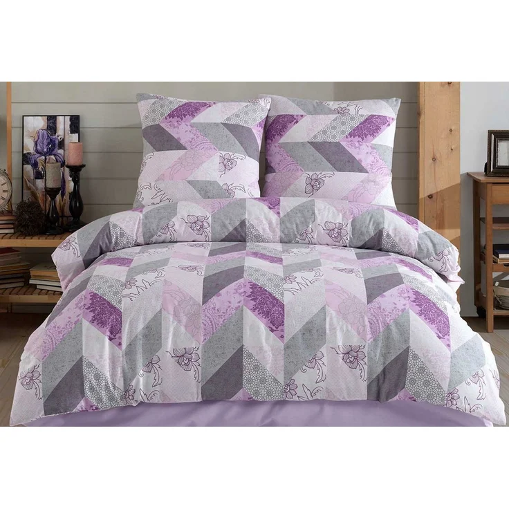 Buymax Bettwäsche Eldora, Renforcé: 100% Baumwolle, 2 teilig, 135x200 cm Kissenbezug 80x80, Reißverschluss Bettwäsche-Set, Lila Grau – Bild 1