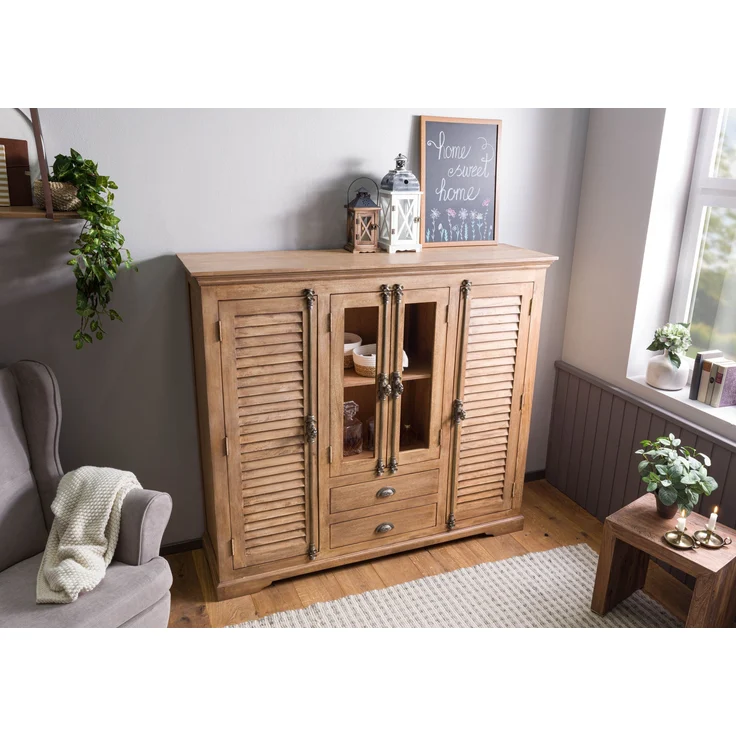 Highboard Mango 160x45x142 beige geölt TOULOUSE #15 – Bild 2