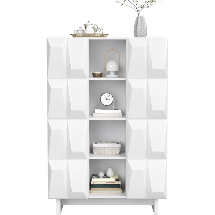 DESVIAE Garderobenschrank Weiß aus Spanplatte – 90,5x135,5x34 cm – 4 Türen, 12 Fächer – Bild 7