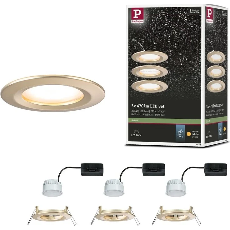 Paulmann 92405 Einbauleuchte LED Nova Coin 3er-Set starr 78mm gold IP44 – Bild 7