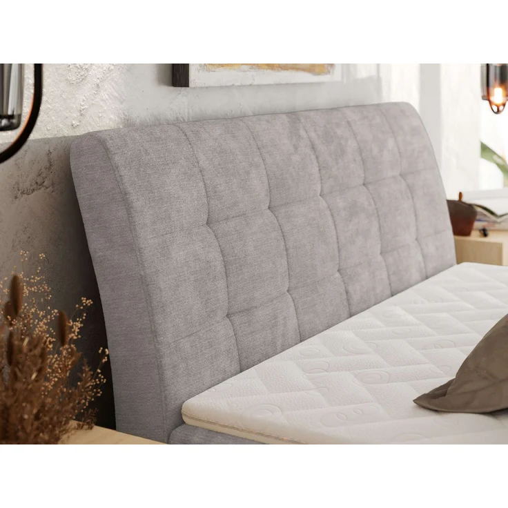Boxspringbett DAGOS 120x200 cm mit Kopfteil, Lattenrost und Stauraum – Doppelbett mit Matratze & Topper Visco , stabile Konstruktion, Bettkasten, modernes Design - Hellgrau Schenille glatt - H3 – Bild 3