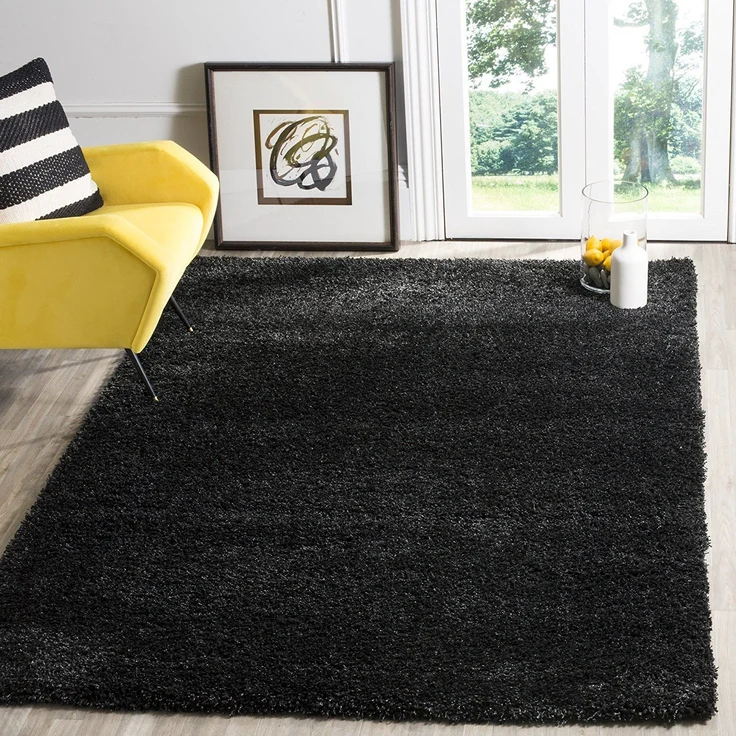 SAFAVIEH Zottelig Teppich für Wohnzimmer, Esszimmer, Schlafzimmer - California Shag Collection, Hoher Flor, Schwarz, 122 X 122 cm