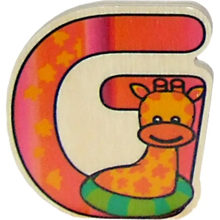 Hess Holzspielzeug 0044G - Buchstabe aus Holz, mit buntem Tiermotiv passend zum Konsonant G, ca. 5x6 cm groß, handgefertigt, als Dekoration für´s Kinderzimmer