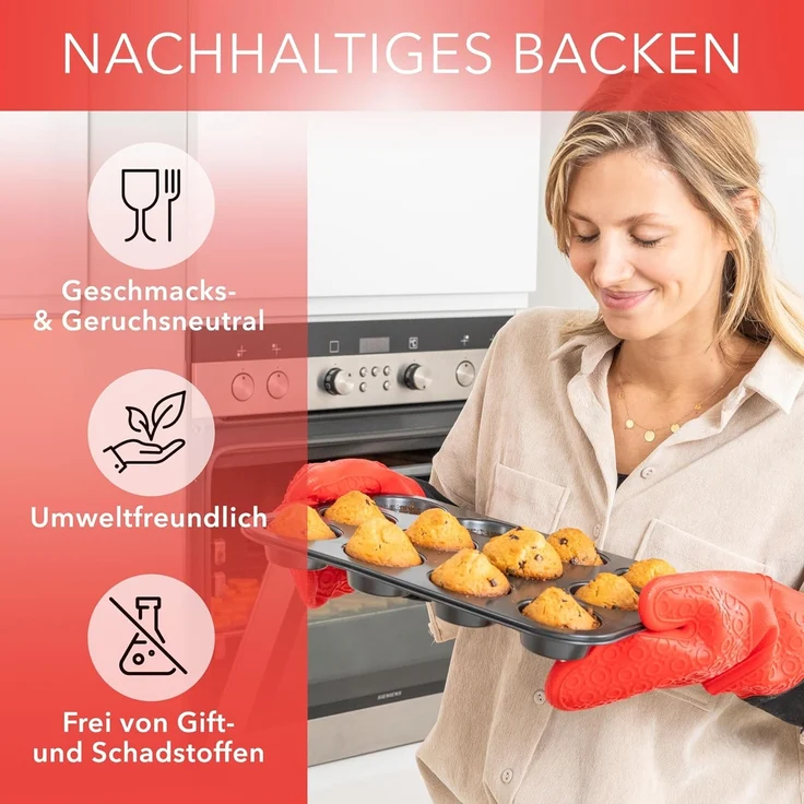 AVANA Muffinform Carbonstahl Muffinblech 12 Muffins Muffinförmchen Cupcake Backblech, antihaftbeschichtet, BPA-frei – Bild 7