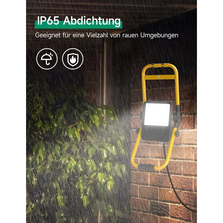 Aigostar LED Baustrahler Baustrahler LED Arbeitsleuchte mit Stecker, IP65, 2 Stück, LED fest integriert, ohne Leuchtmittel, Tageslichtweiß, 6500k – Bild 3