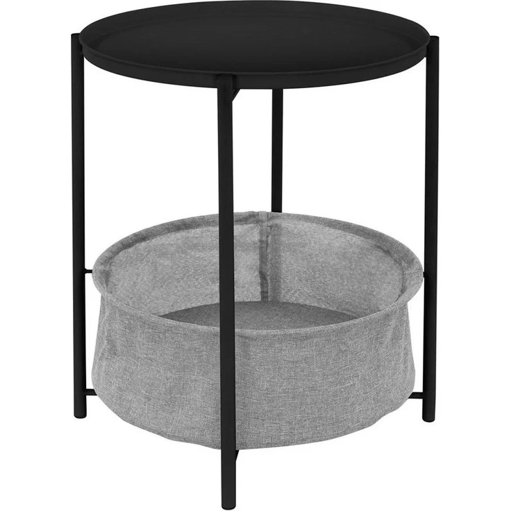 ML-DESIGN Beistelltisch Couchtisch aus Metall mit Stoffkorb als Stauraum & abnehmbarer Tablett, Sofatisch Wohnzimmertisch Nachttisch Tisch Couchtisch Schwarz – Bild 1