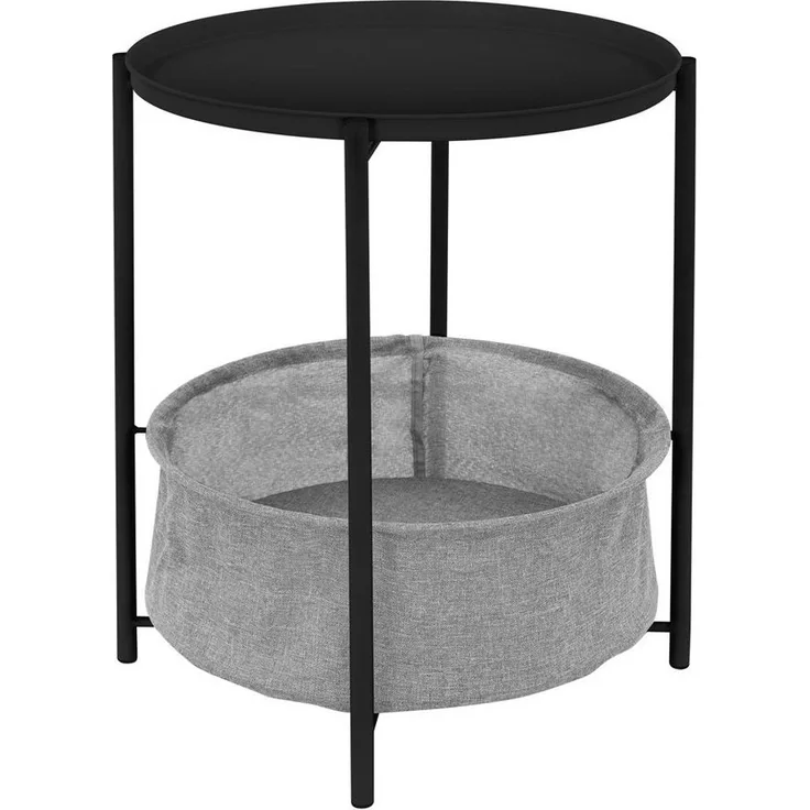 ML-DESIGN Beistelltisch Couchtisch aus Metall mit Stoffkorb als Stauraum & abnehmbarer Tablett, Sofatisch Wohnzimmertisch Nachttisch Tisch Couchtisch Schwarz
