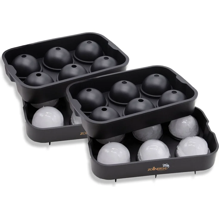 ZOLLNER 2er Set Eiswürfelform Silikon, Kugel 4,5 cm, schwarz – Bild 1