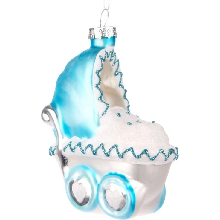 BRUBAKER Weihnachtsbaumkugel Kinderwagen - Baby Weihnachtskugel aus Glas - Handbemalte Figur (1 St), Kinder Christbaumschmuck für Jungen und Mädchen - Christbaumkugel – Bild 2