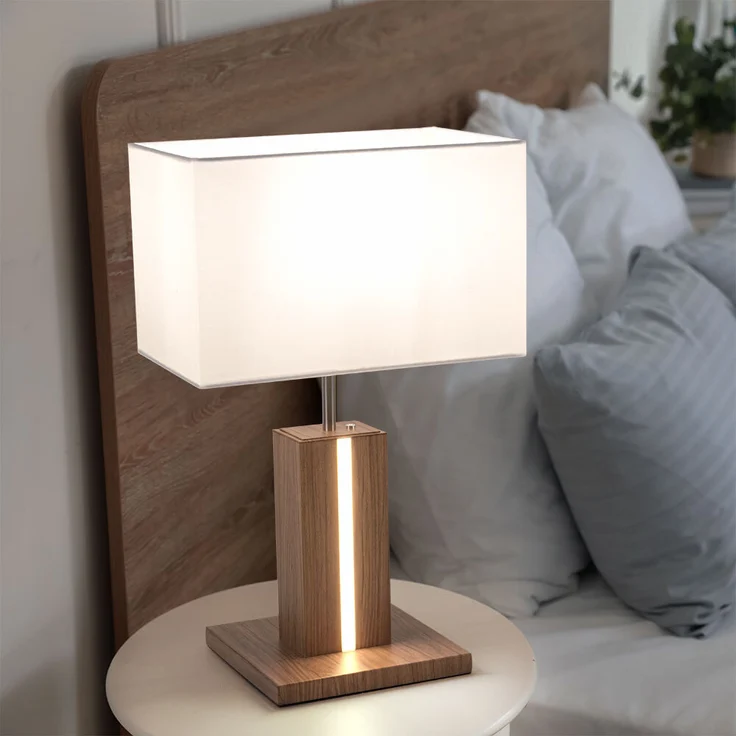 LED Tischleuchte, CCT, dimmbar, Holzoptik, weiß, H 48cm – Bild 5