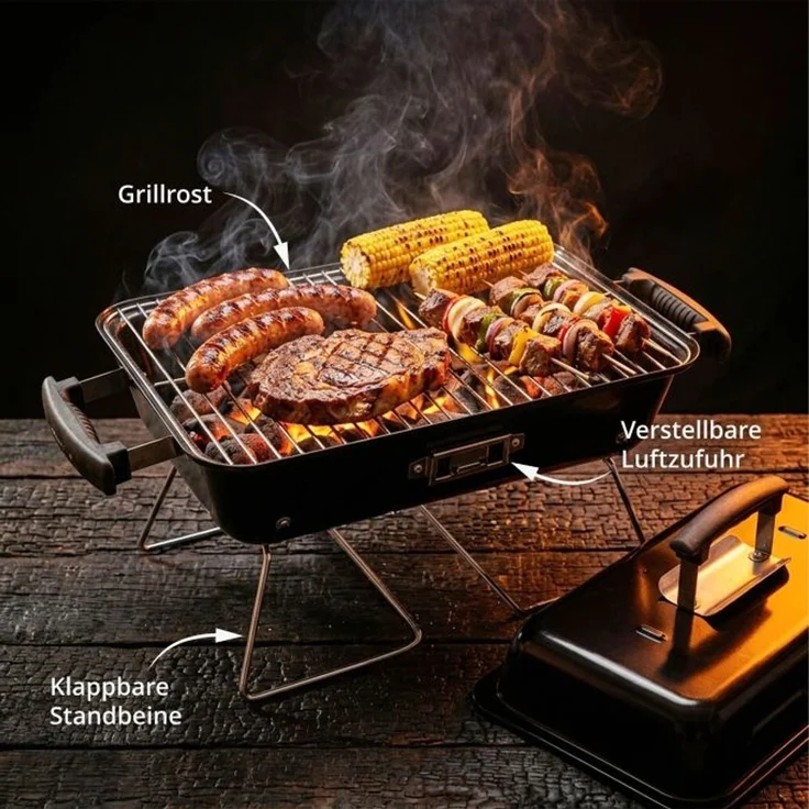 Relaxdays Klappbarer Tischgrill mit Deckel, 36 x 56 x 30,5 cm – Bild 2