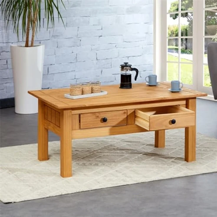 IDIMEX Couchtisch CANCUN, Wohnzimmertisch aus Kiefer Massivholz mit 2 Schubladen Landhaus – Bild 4