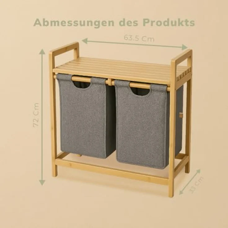 Roxlin Wäschekorb aus Bambus, 100L mit 2 Fächern und herausnehmbarer Ablage, grau – Bild 6