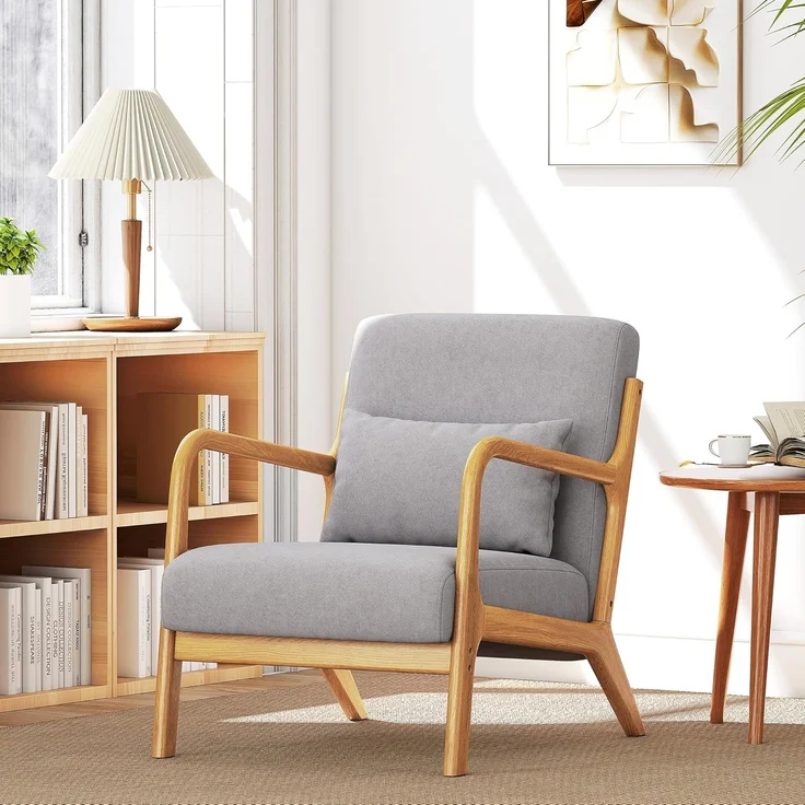 HOMCOM Relaxsessel mit Armlehne, Lendenkissen (Polstersessel, 1-St, Loungesessel), für Schlafzimmer, Wohnzimmer, Grau – Bild 9