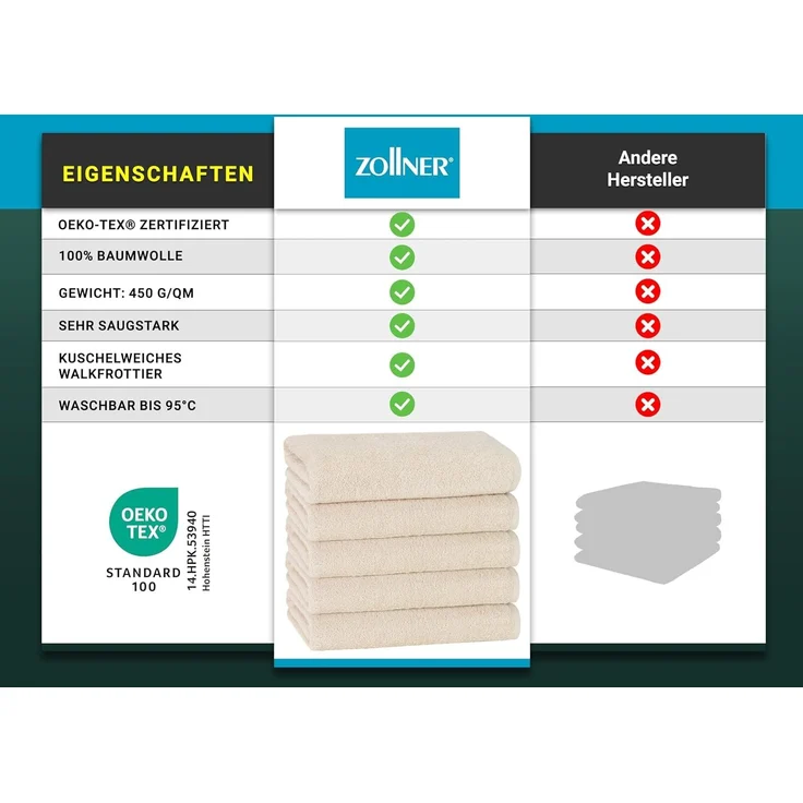 ZOLLNER 5er Set Duschtücher, 70x140 cm, 100% Baumwolle, Karamel – Bild 6