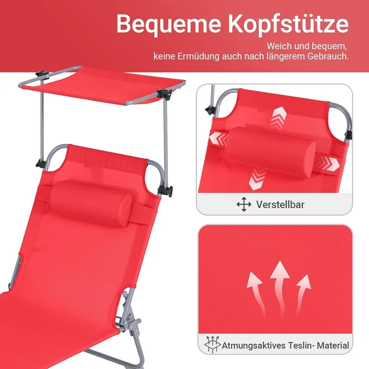 SoBuy Gartenliege OGS48x2, 2-er Set Sonnenliege mit Kopfkissen Relaxstuhl Strandliege Liegestuhl – Bild 5