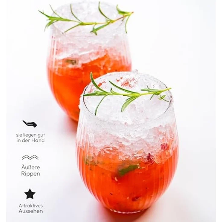 KONZEPT Gläser-Set Geriffelte Glas 500 ml, Trinkgläser, Wassergläser spülmaschinenfest, 4-tlg, Gläser mit ihrer abgerundeten Form – Bild 5