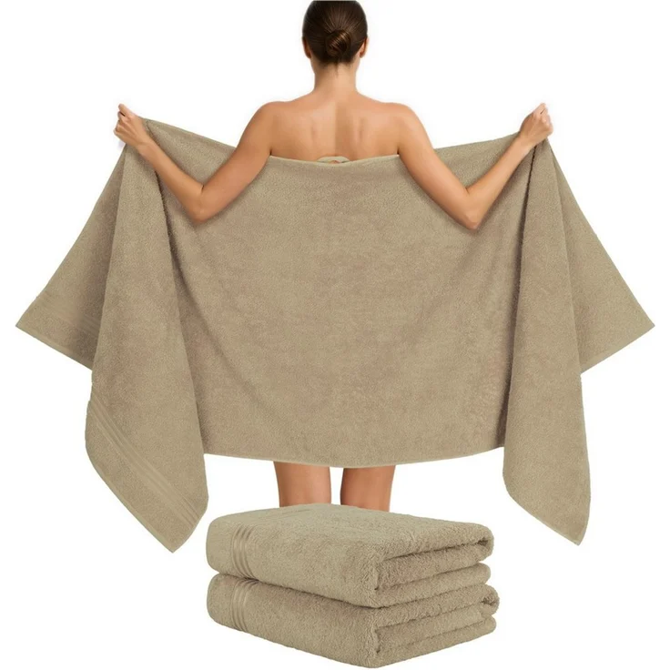 Hammetex 2er Set Extra Große Badetücher – 80x200 cm, 500 GSM, 100% Baumwolle – Weich & Saugfähig – Luxuriöse Große Spa-Handtücher, Beige – Bild 2