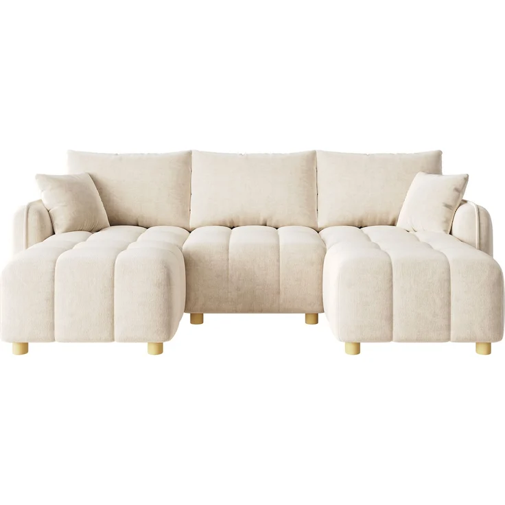 ZUBALIYA L-/U-förmiges wandelbares Ecksofa, 5-Sitzer modulare Sofakombination mit 2 Hockern und Kissen, Chenille-Stoff, Cloud-Sofa, breite Armlehnen, geeignet für Wohnzimmer, Schlafzimmer, Wohnung – Bild 12